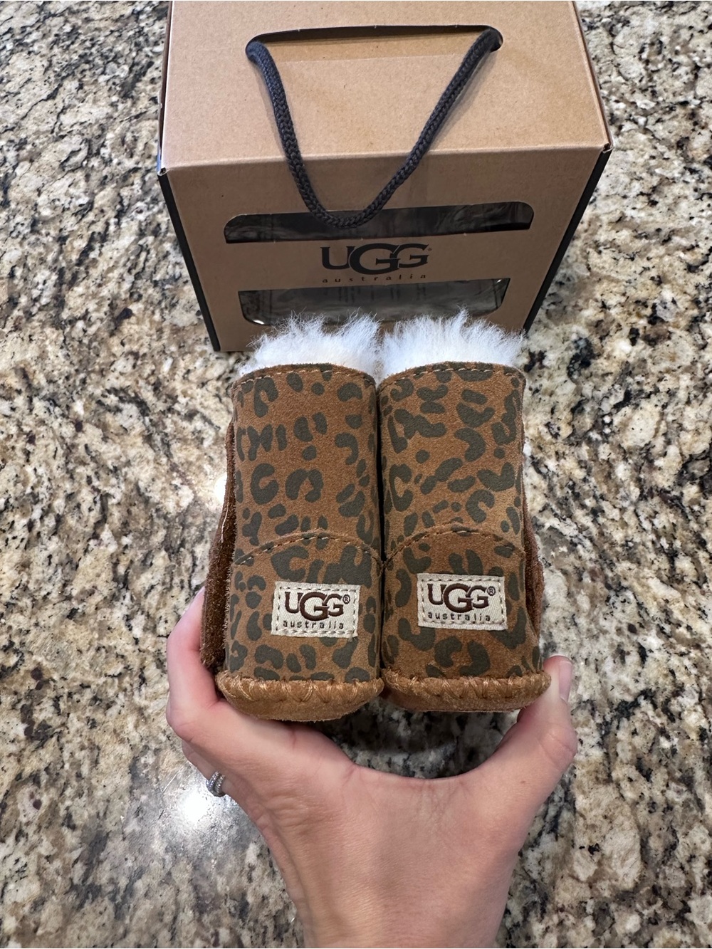 UGG infant Leopard Print Booties in Brown and Cream leopard XS